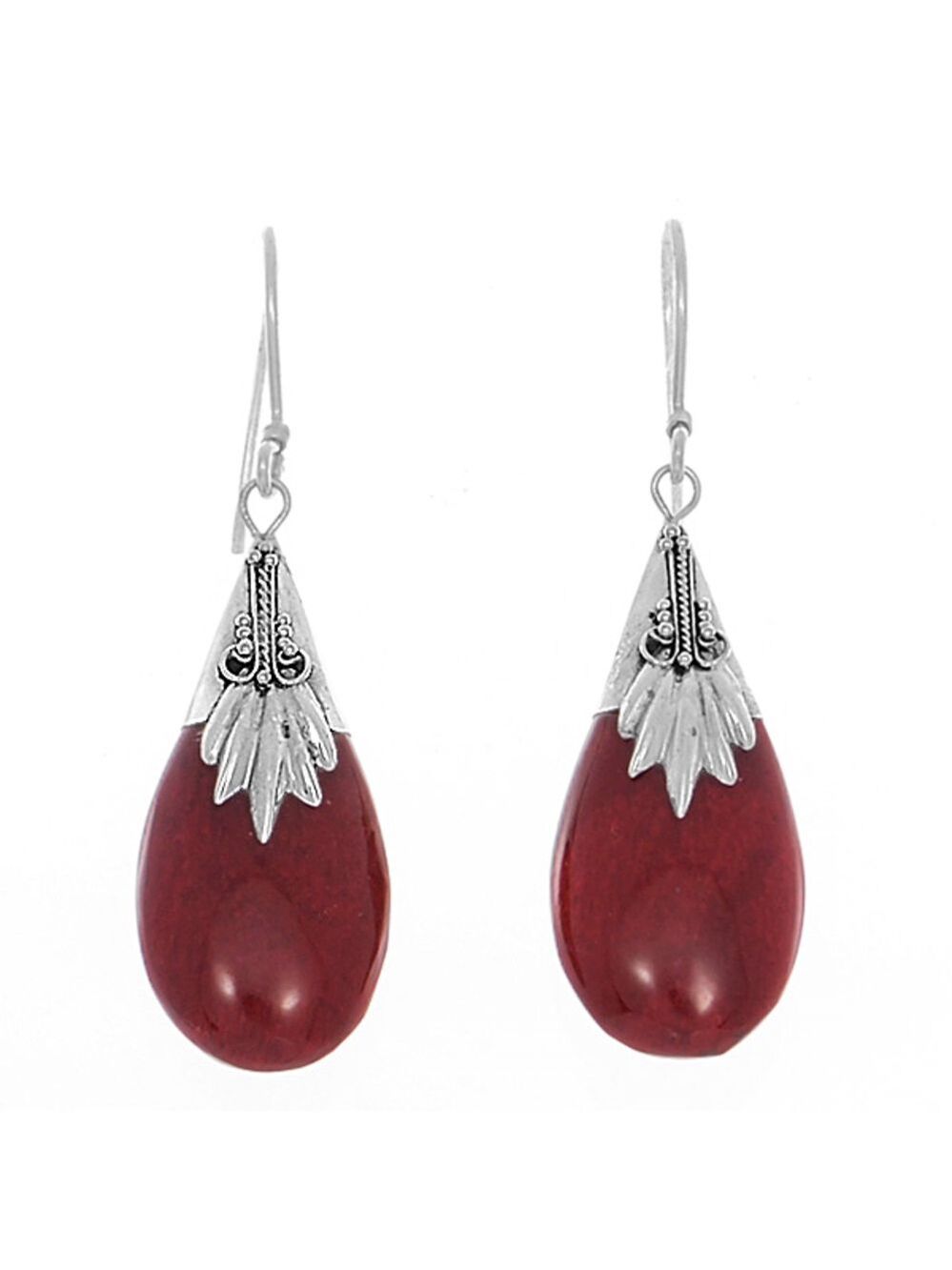 STERLING SILVER NATURAL RED AGATE DROP EARRINGS
